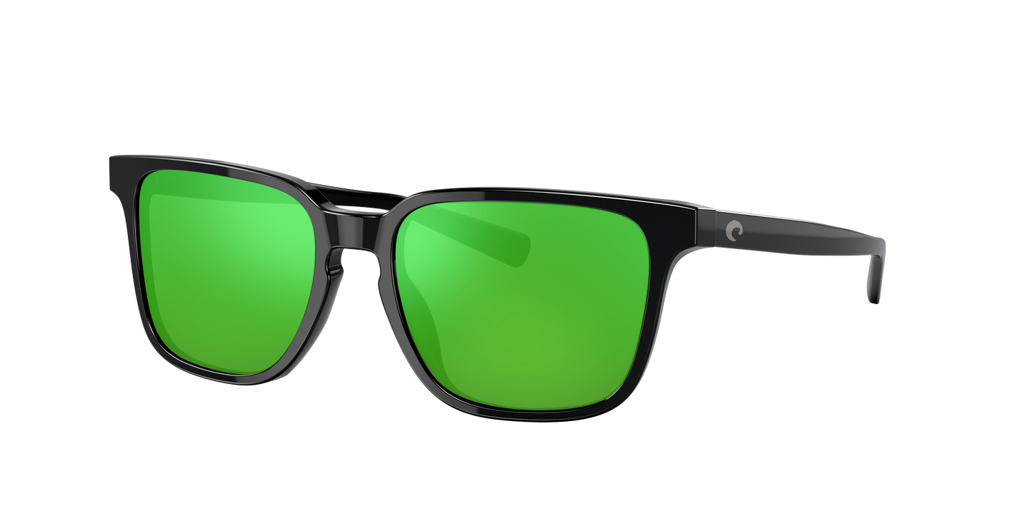 Black, Green Mirrored-Polarized, Costa
