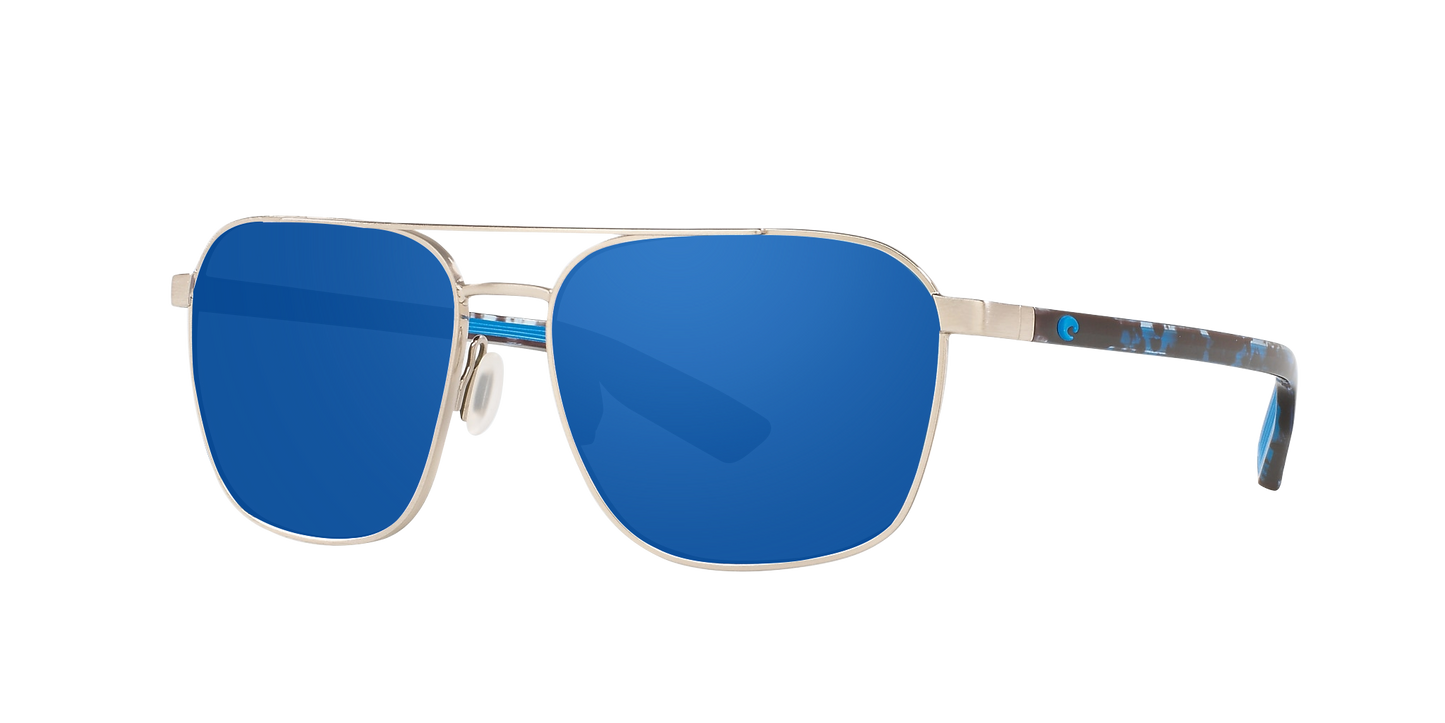 BRUSHED SILVER, Blue Mirrored-Polarized, Costa