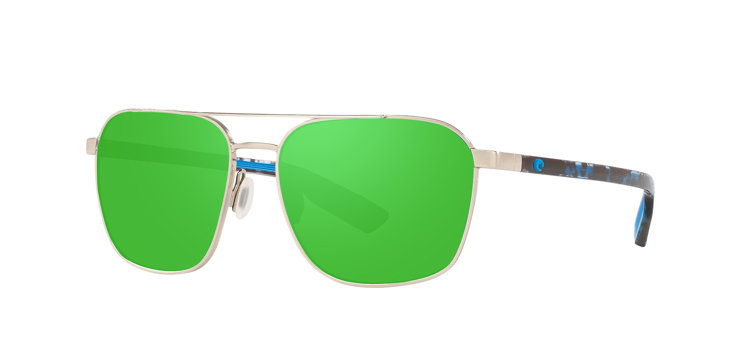 BRUSHED SILVER, Green Mirrored-Polarized, Costa
