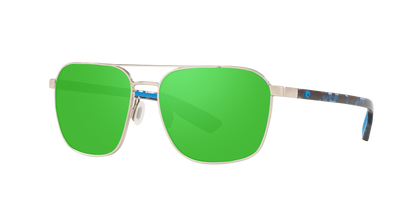 BRUSHED SILVER, Green Mirrored-Polarized, Costa