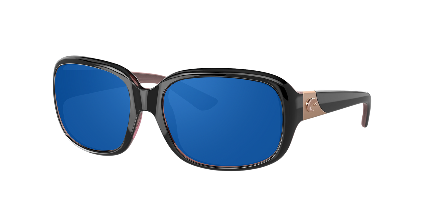 SHINY BLACK HIBISCUS, Blue Mirrored-Polarized, Costa
