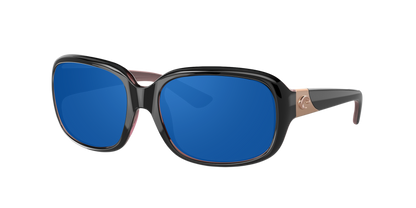 SHINY BLACK HIBISCUS, Blue Mirrored-Polarized, Costa