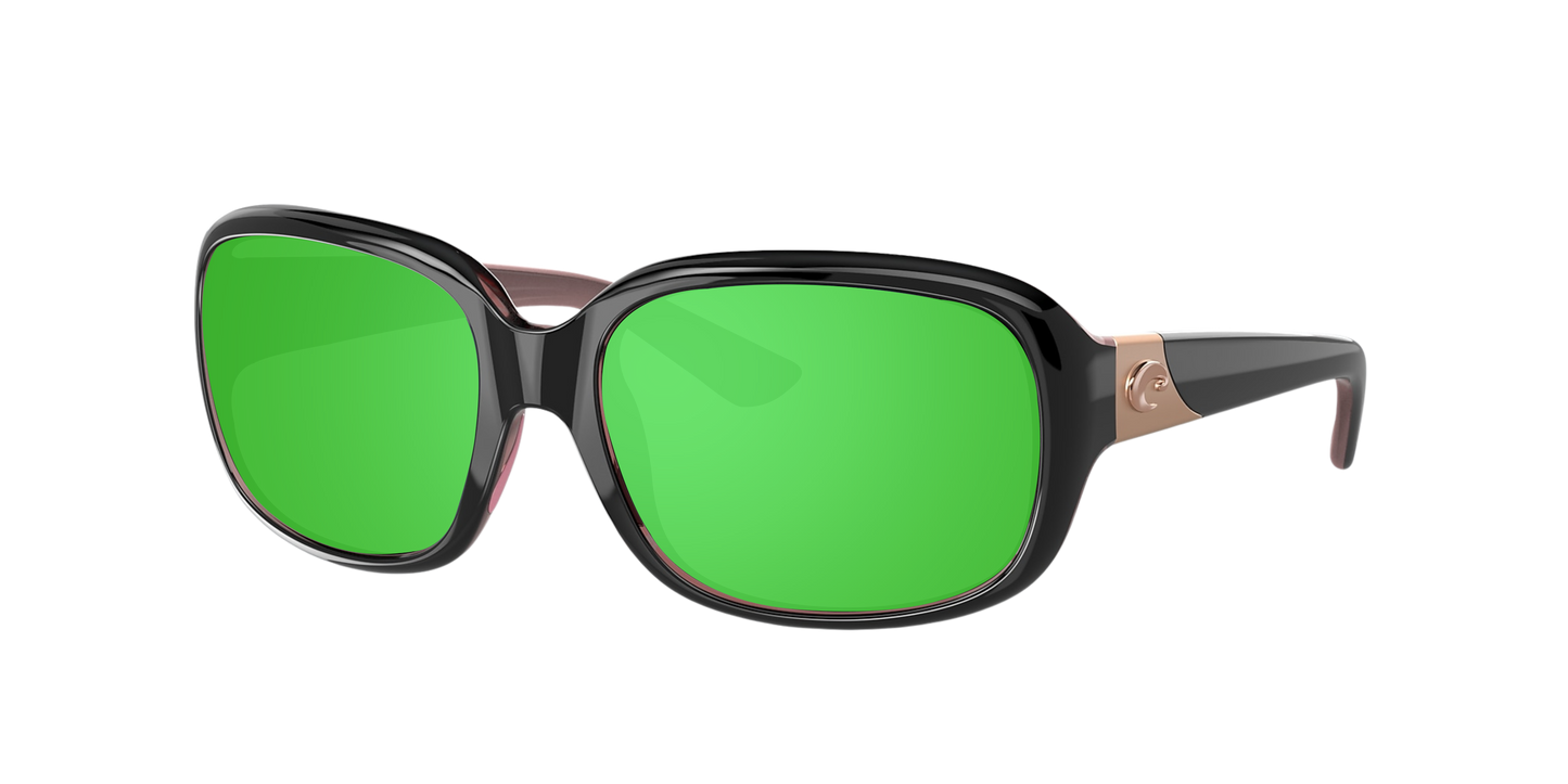 SHINY BLACK HIBISCUS, Green Mirrored-Polarized, Costa