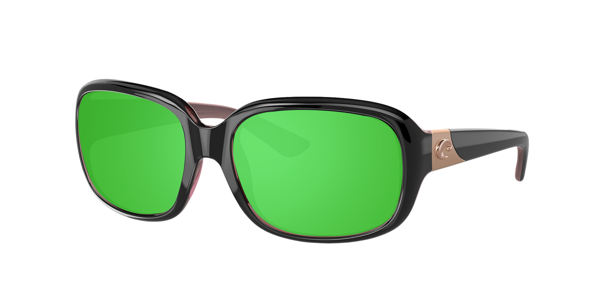 SHINY BLACK HIBISCUS, Green Mirrored-Polarized, Costa