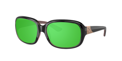 SHINY BLACK HIBISCUS, Green Mirrored-Polarized, Costa
