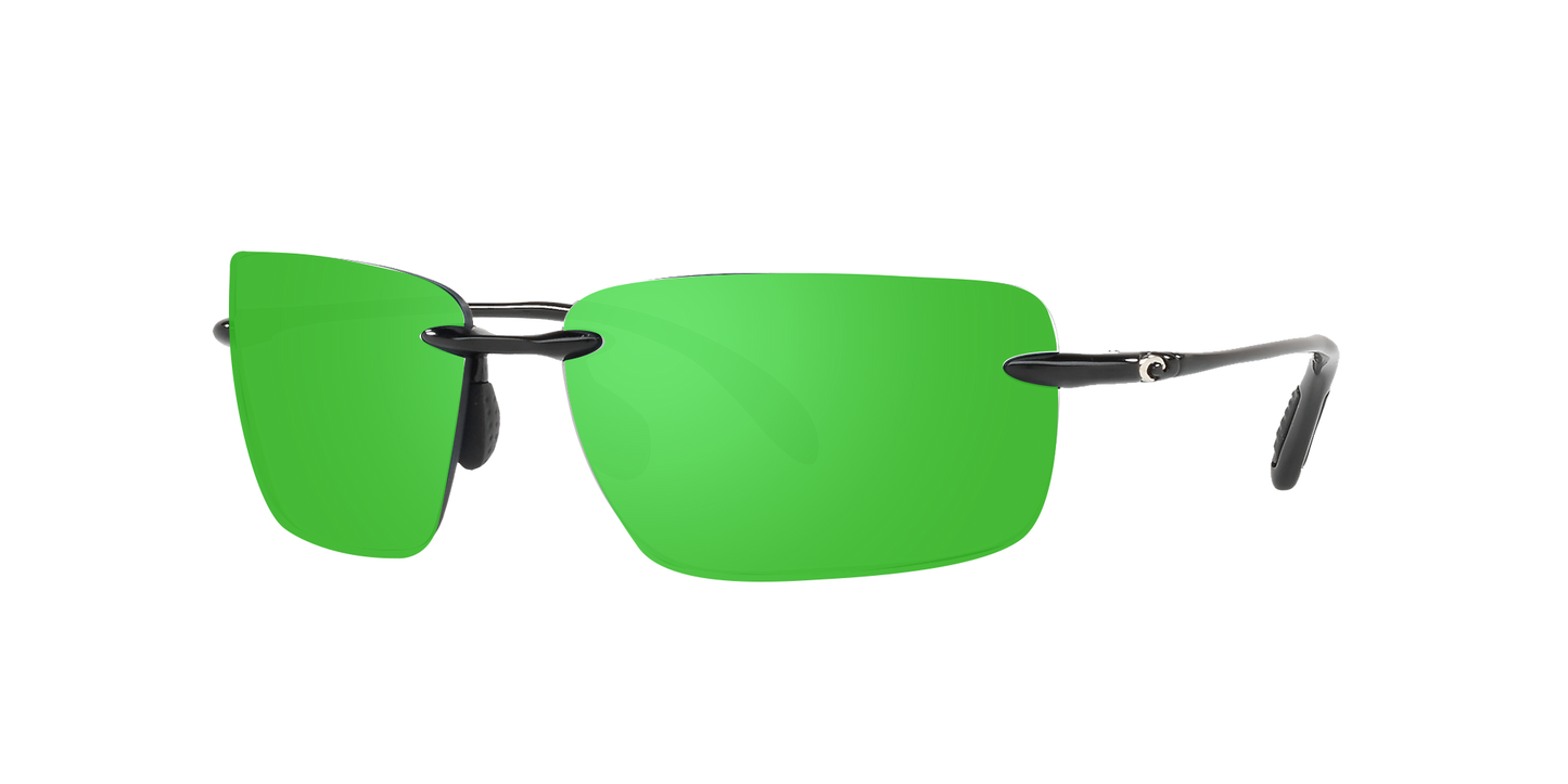 Shiny Black, Green Mirrored-Polarized, Costa