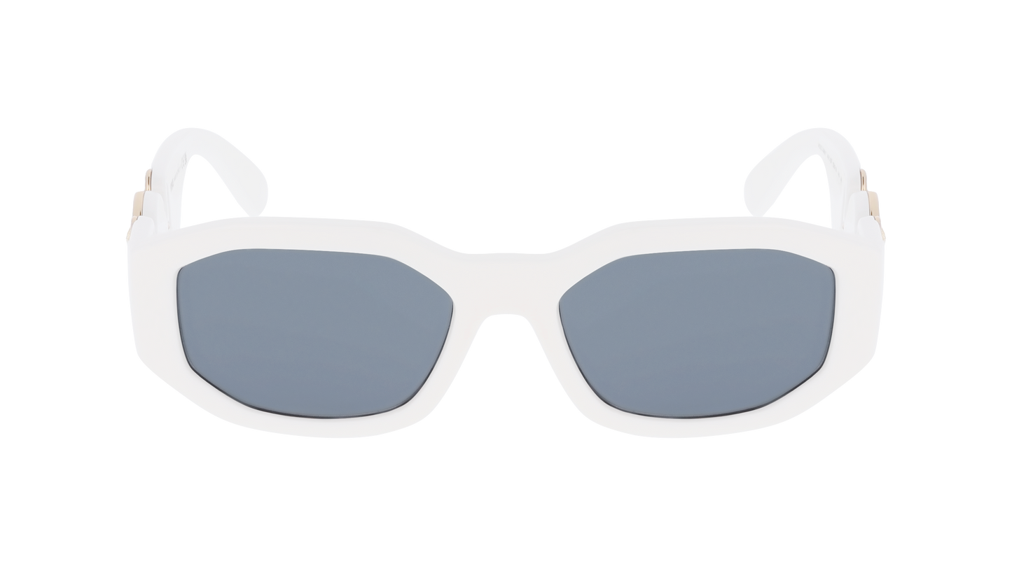 A pair of Versace sunglasses with white frames and dark lenses, suitable for outdoor activities  – SunberryRX