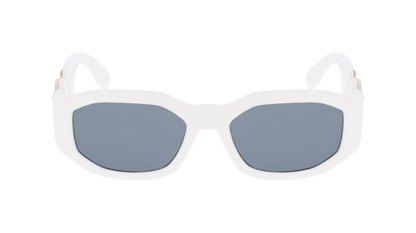 A pair of Versace sunglasses with white frames and dark lenses, suitable for outdoor activities  – SunberryRX