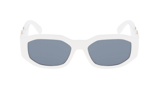 A pair of Versace sunglasses with white frames and dark lenses, suitable for outdoor activities  – SunberryRX