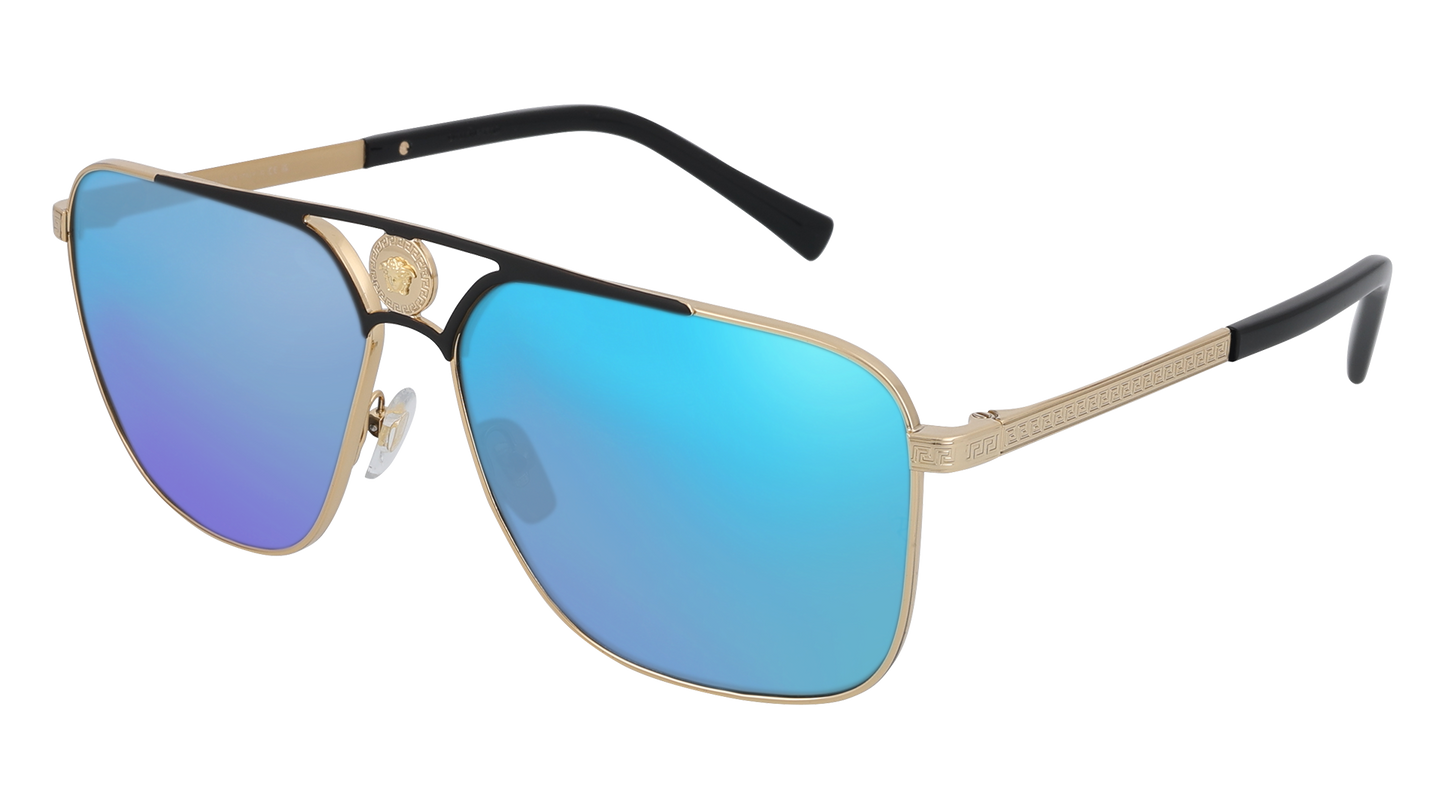 Gold/Matte Black, Blue-Mirrored