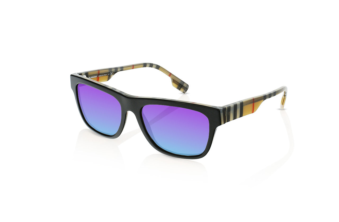 Top Black On Vintage Check	, Blue-Mirrored