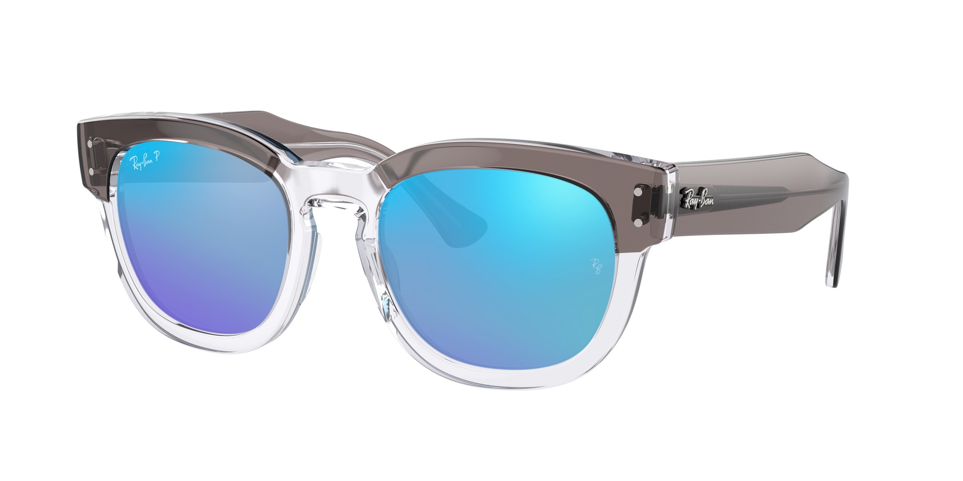 GREY ON TRANSPARENT, Mirrored Blue-Polarized, Rayban
