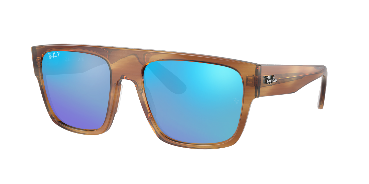 STRIPED BROWN, Mirrored Blue-Polarized, Rayban