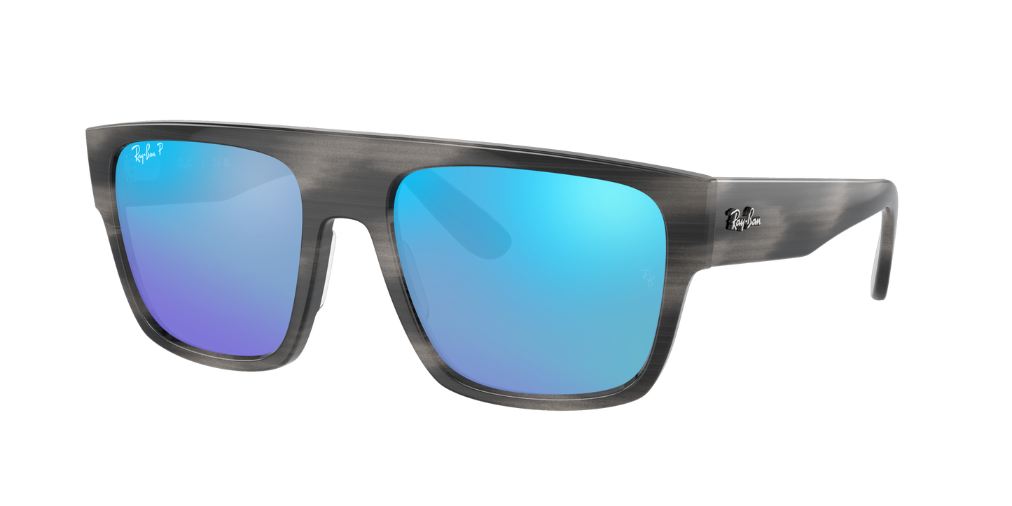 STRIPED GRAY, Mirrored Blue-Polarized, Rayban