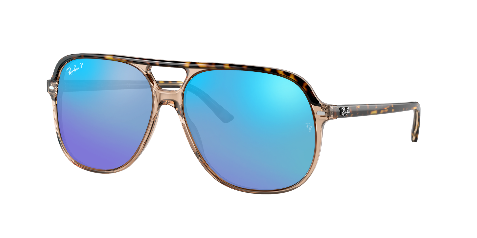 HAVANA ON TRANSPARENT BR, Mirrored Blue-Polarized, Rayban