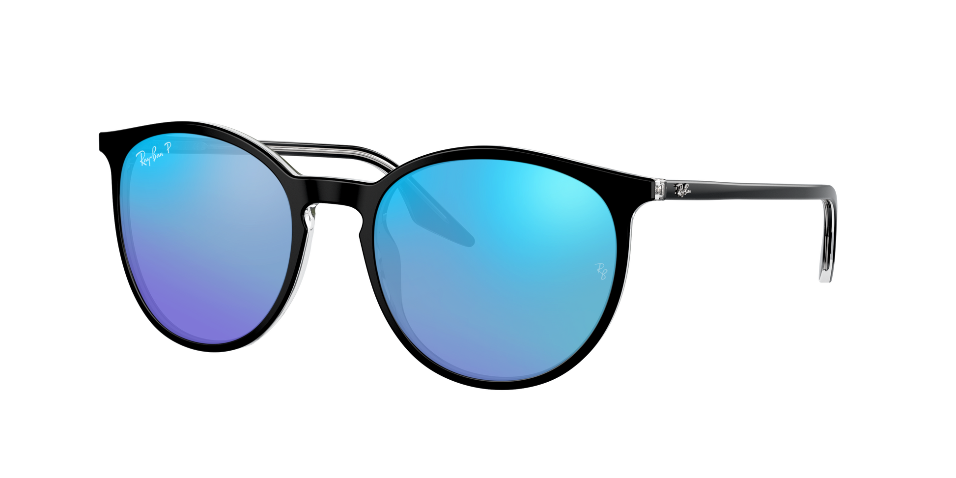 BLACK ON TRANSPARENT, Mirrored Blue-Polarized, Rayban