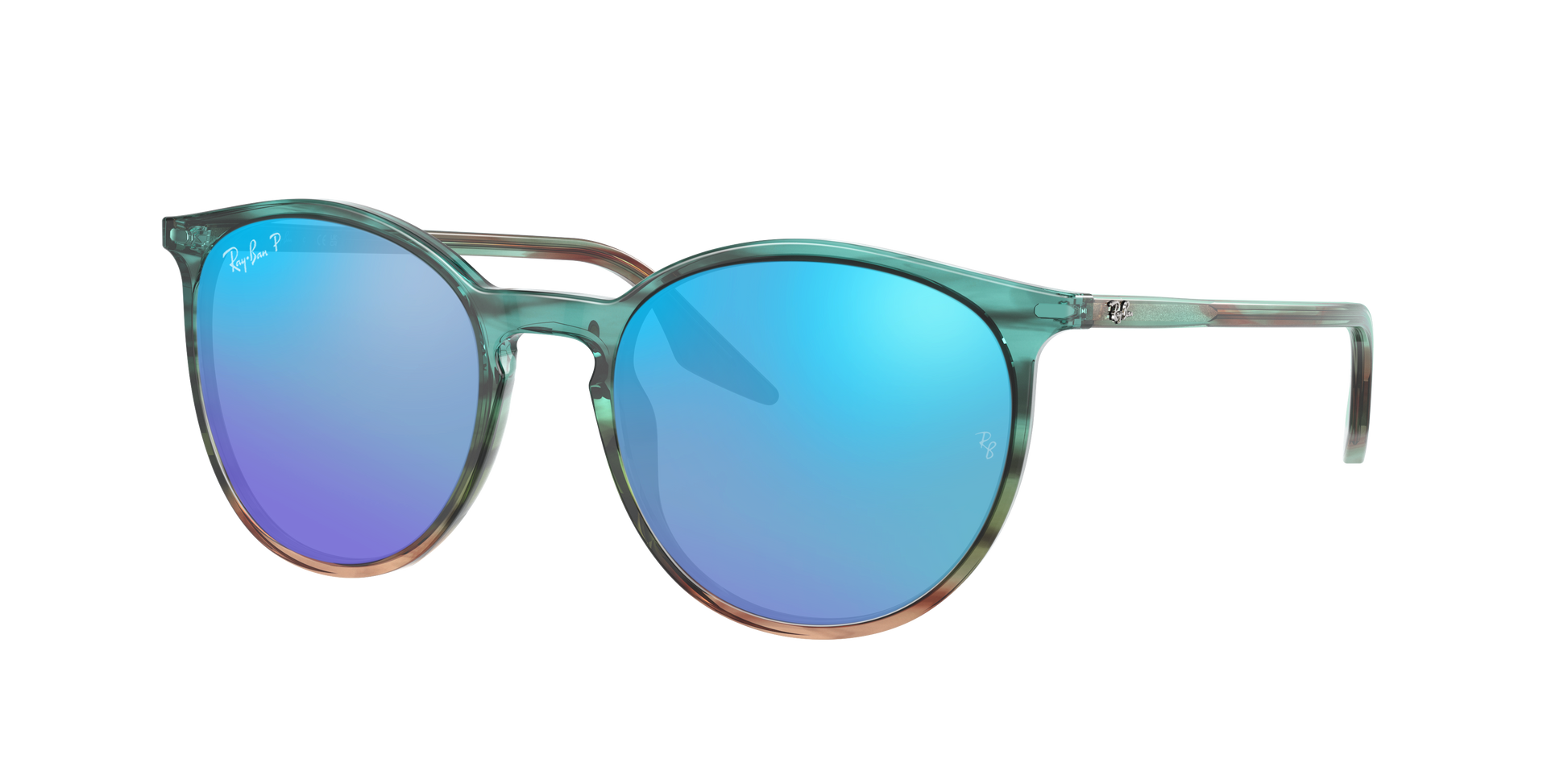 STRIPED BLUE AND GREEN, Mirrored Blue-Polarized, Rayban