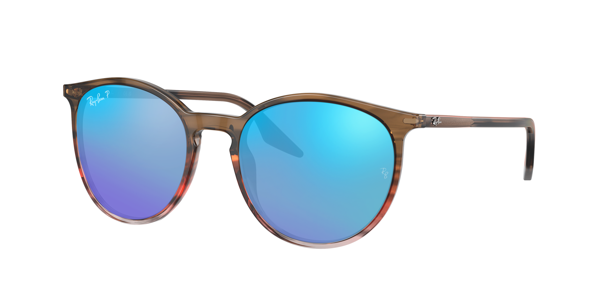 STRIPED BROWN AND RED, Mirrored Blue-Polarized, Rayban