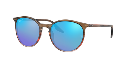 STRIPED BROWN AND RED, Mirrored Blue-Polarized, Rayban
