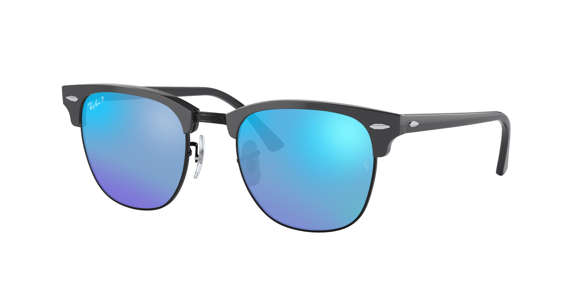 GREY ON BLACK, Mirrored Blue-Polarized, Rayban