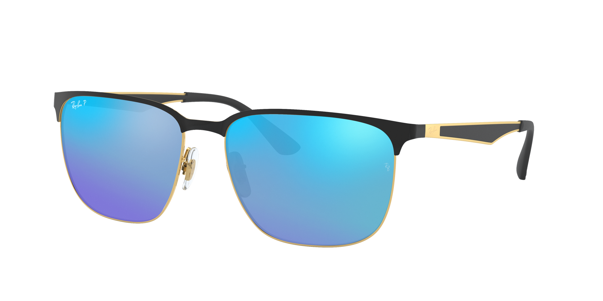 BLACK ON GOLD, Mirrored Blue-Polarized, Rayban