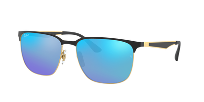 BLACK ON GOLD, Mirrored Blue-Polarized, Rayban