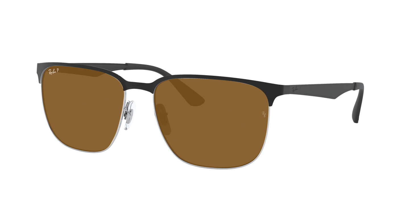 BLACK ON SILVER, Brown-Polarized, Rayban