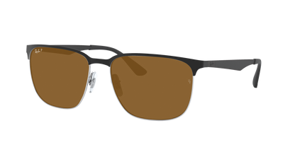 BLACK ON SILVER, Brown-Polarized, Rayban