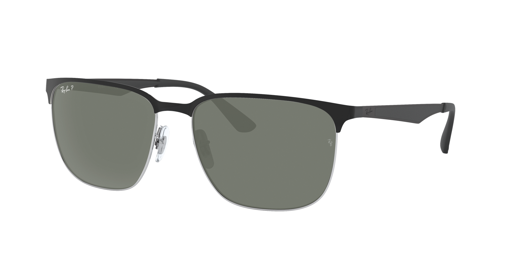 BLACK ON SILVER, Green-Polarized, Rayban