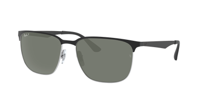 BLACK ON SILVER, Green-Polarized, Rayban