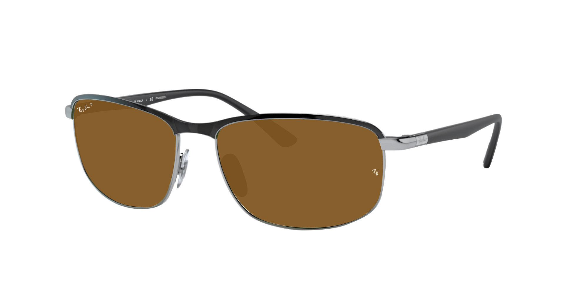BLACK ON SILVER, Brown-Polarized, Rayban