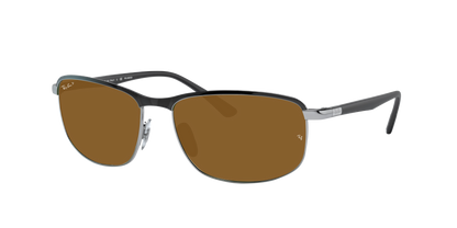 BLACK ON SILVER, Brown-Polarized, Rayban