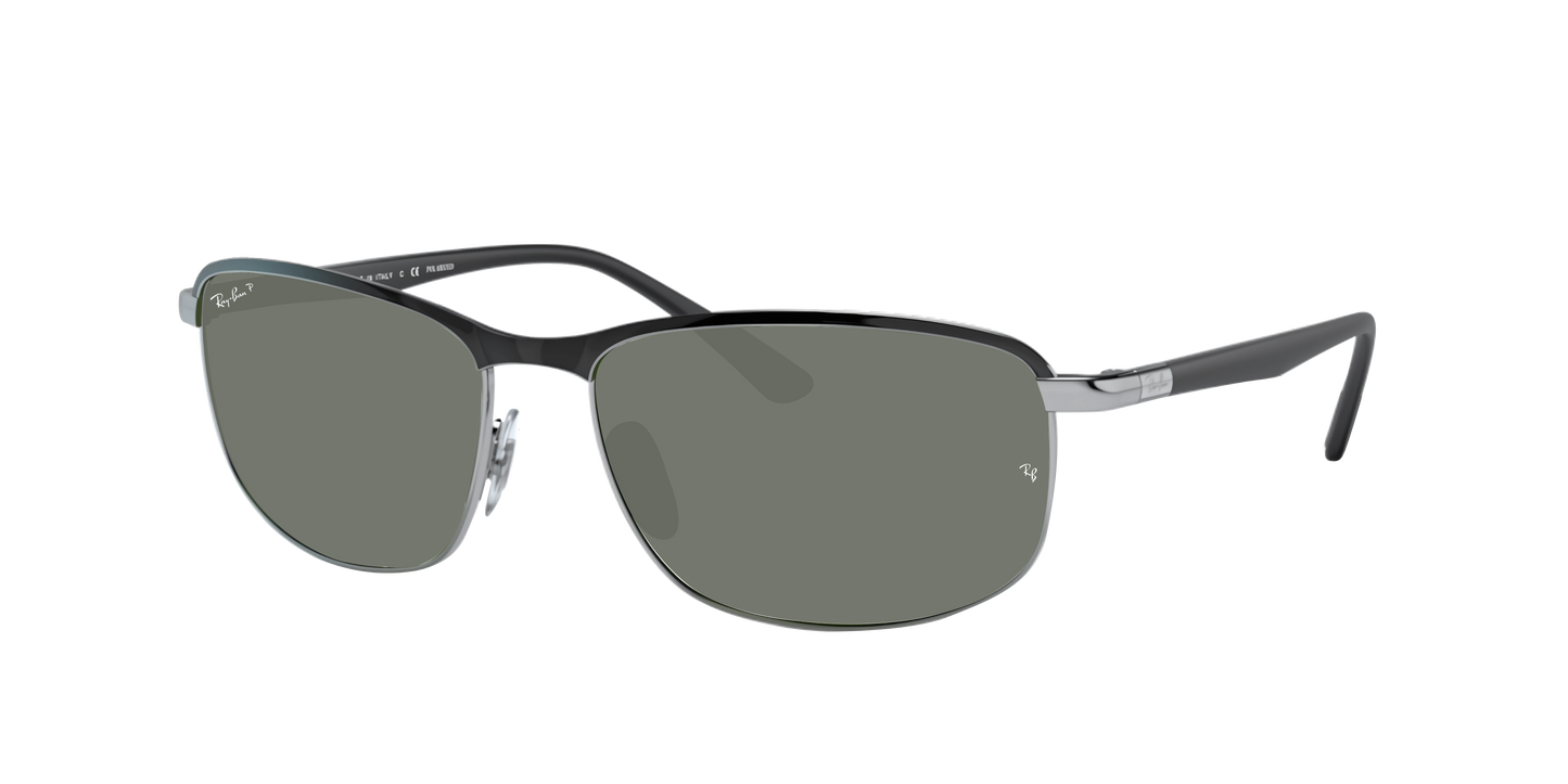 BLACK ON SILVER, Green-Polarized, Rayban