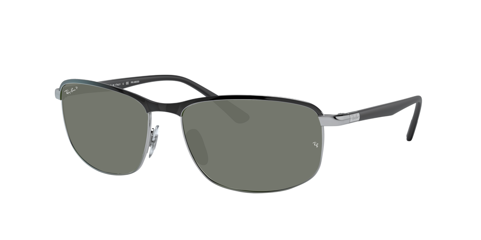 BLACK ON SILVER, Green-Polarized, Rayban