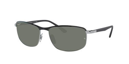 BLACK ON SILVER, Green-Polarized, Rayban