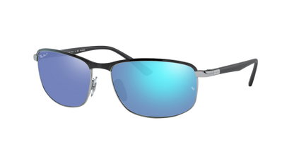 BLACK ON SILVER, Mirrored Blue-Polarized, Rayban
