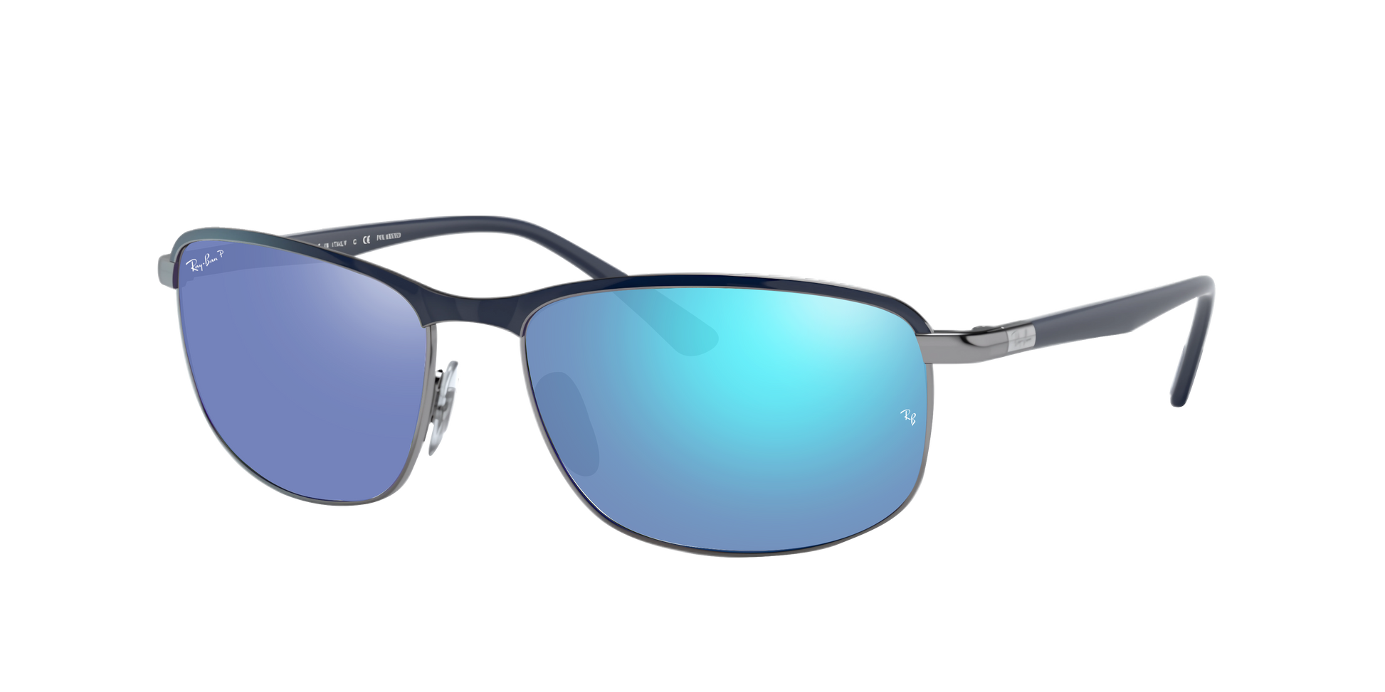 BLUE ON GUNMETAL, Mirrored Blue-Polarized, Rayban
