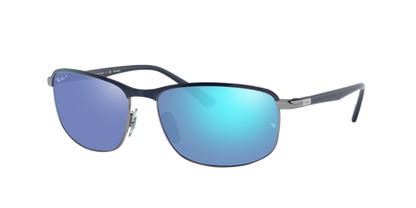BLUE ON GUNMETAL, Mirrored Blue-Polarized, Rayban