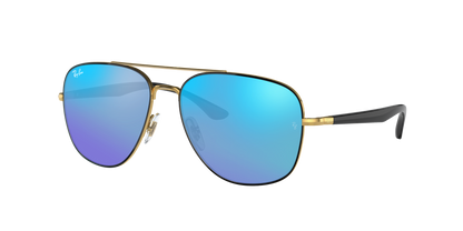 BLACK ON GOLD, Mirrored Blue-Polarized, Rayban