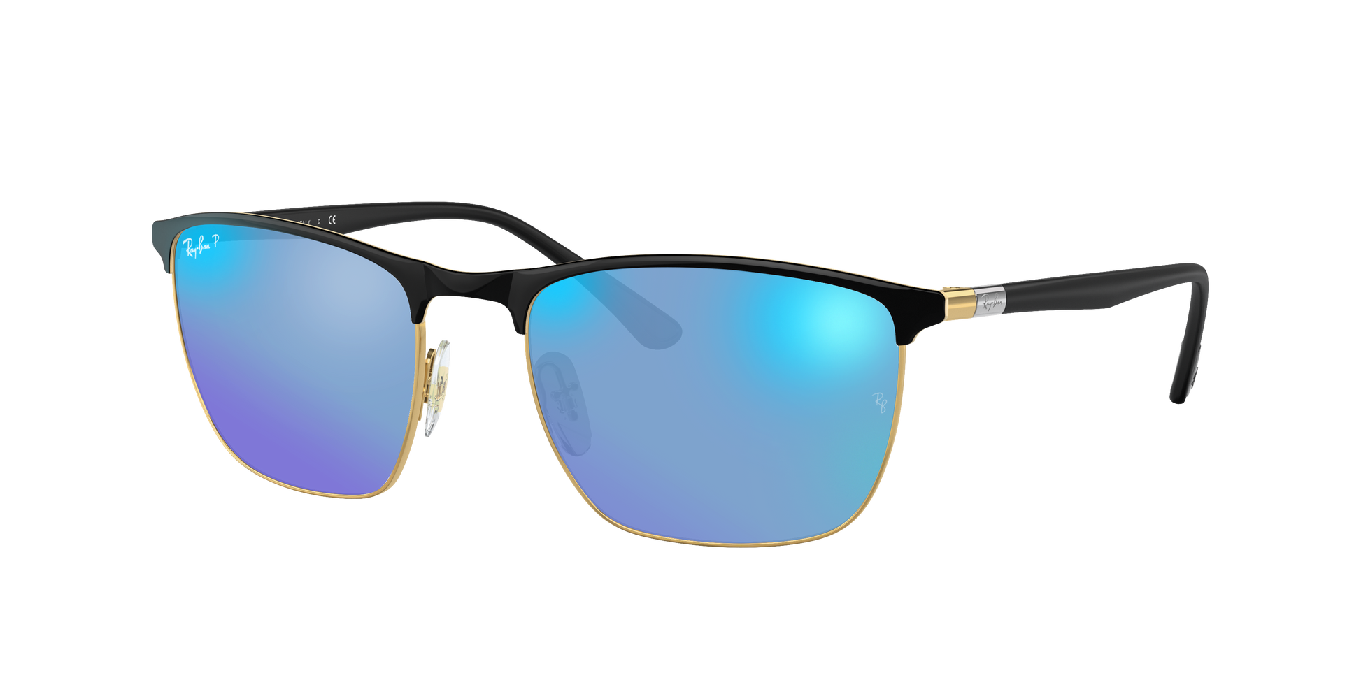 BLACK ON ARISTA, Mirrored Blue-Polarized, Rayban