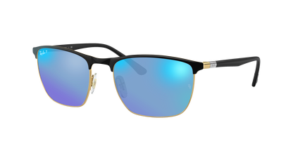 BLACK ON ARISTA, Mirrored Blue-Polarized, Rayban