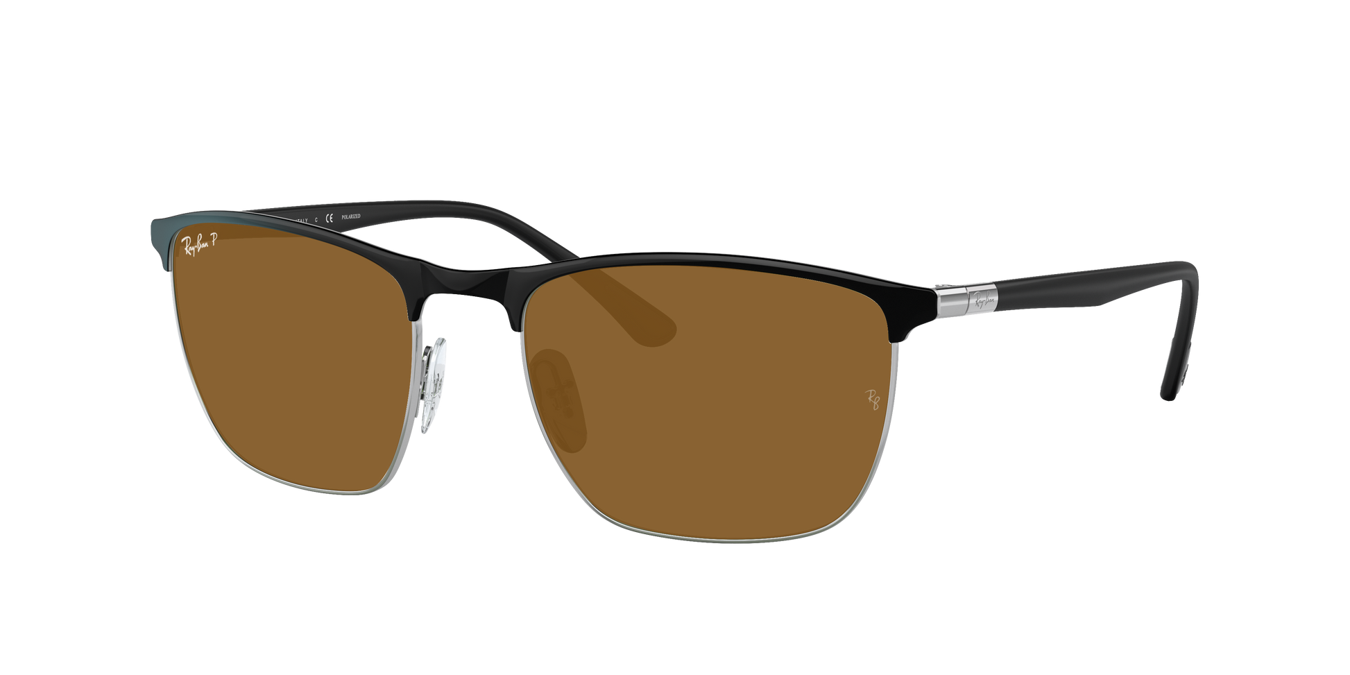 BLACK ON SILVER, Brown-Polarized, Rayban