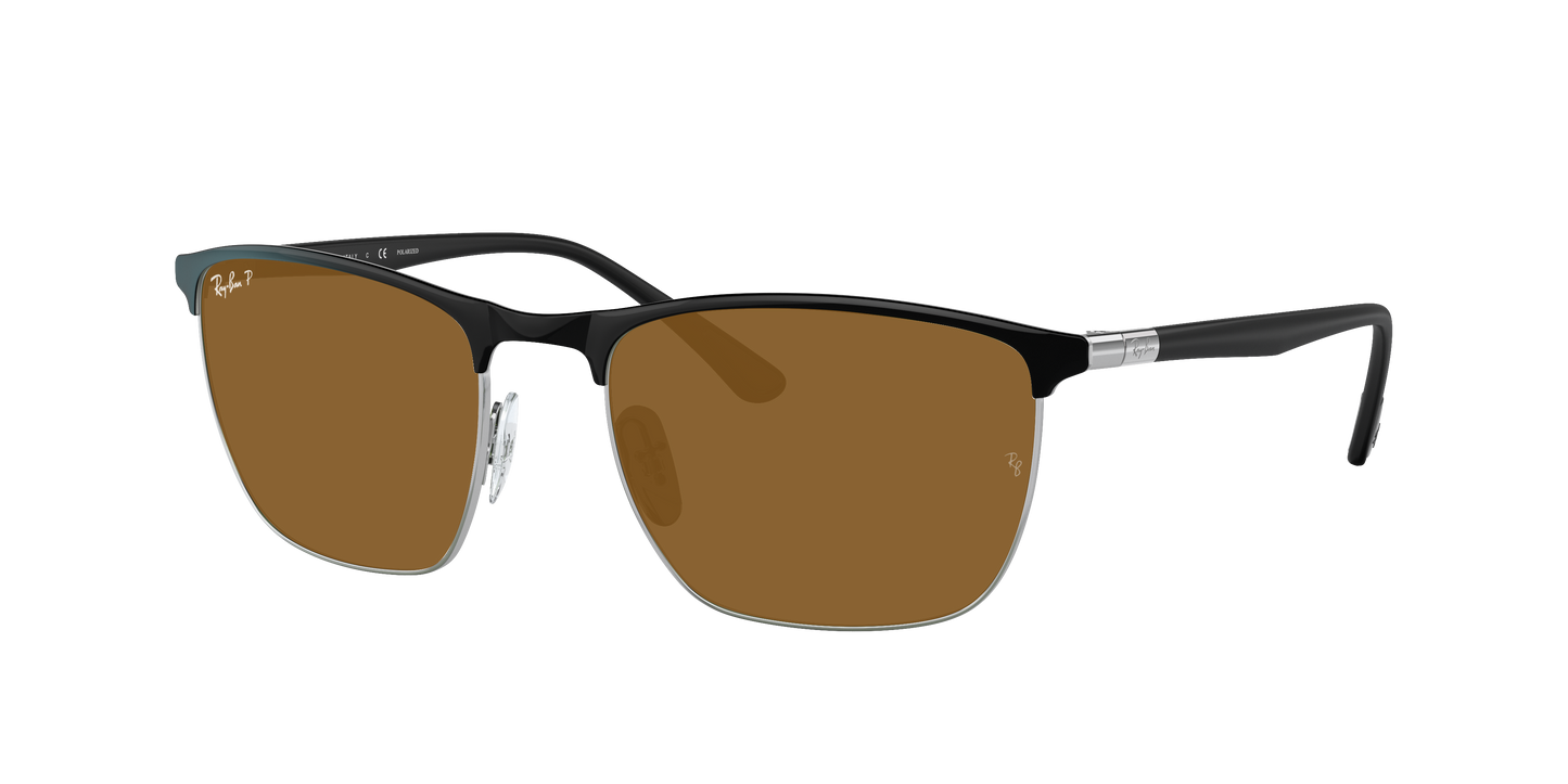 BLACK ON SILVER, Brown-Polarized, Rayban