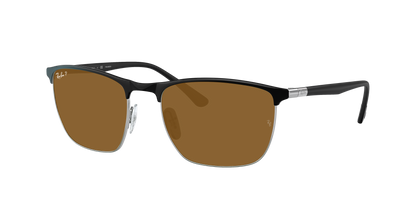 BLACK ON SILVER, Brown-Polarized, Rayban