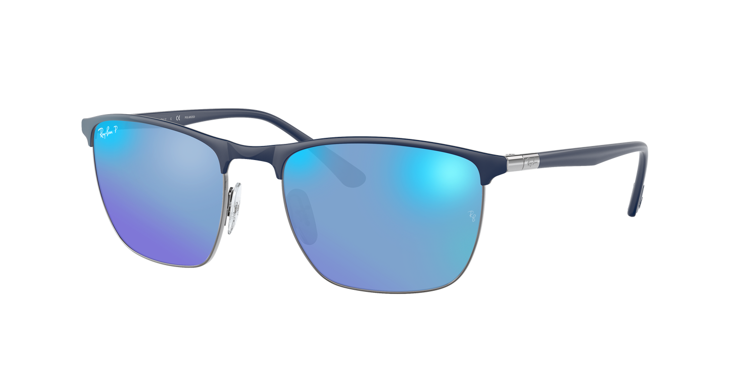 BLUE ON GUNMETAL, Mirrored Blue-Polarized, Rayban