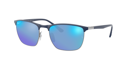 BLUE ON GUNMETAL, Mirrored Blue-Polarized, Rayban