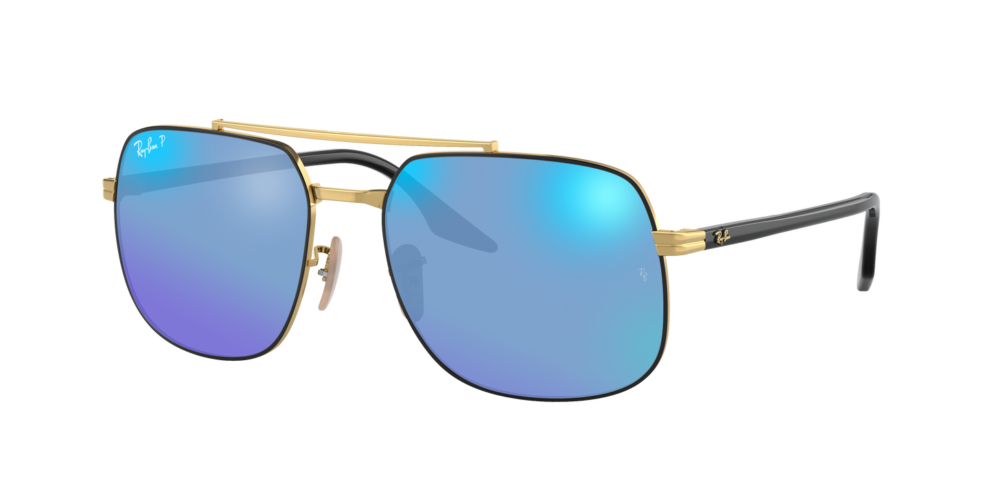 BLACK ON ARISTA, Mirrored Blue-Polarized, Rayban
