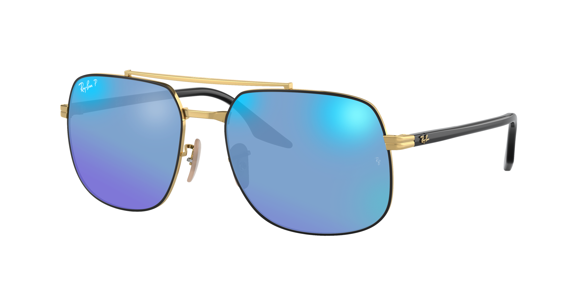 BLACK ON ARISTA, Mirrored Blue-Polarized, Rayban