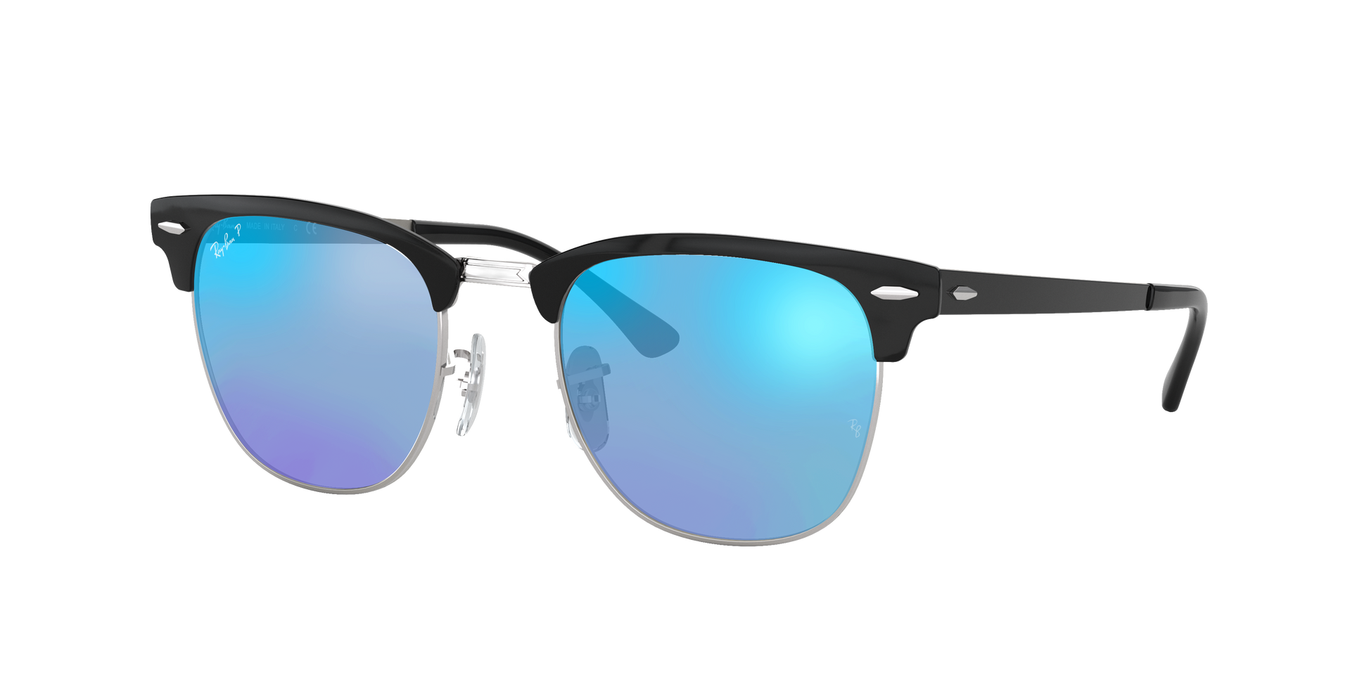 BLACK ON SILVER, Mirrored Blue-Polarized, Rayban