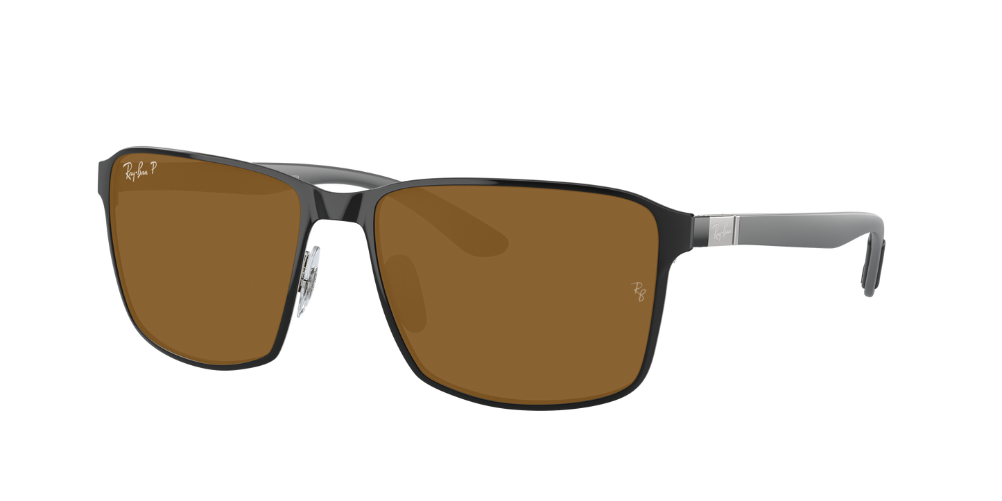 BLACK ON SILVER, Brown-Polarized, Rayban